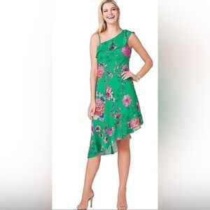 Roz & Ali Green Floral one-shoulder asymmetrical dress size 12